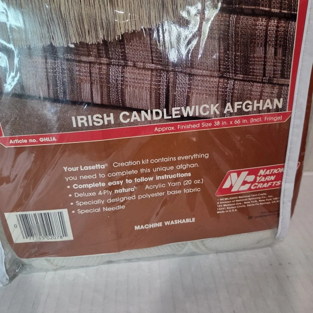 Lasetta National Yarn Irish Candlewick Afghan Throw Kit Sealed 38